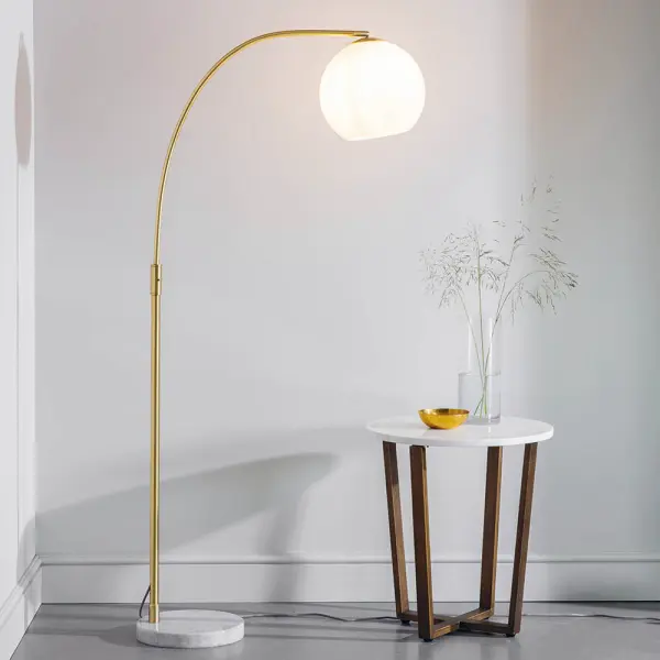 Otto Floor Lamp in Brushed Brass with Gloss Opal Glass