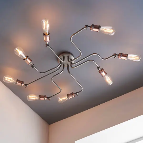 Hal 8 Light Semi Flush Fitting in Aged Pewter & Copper