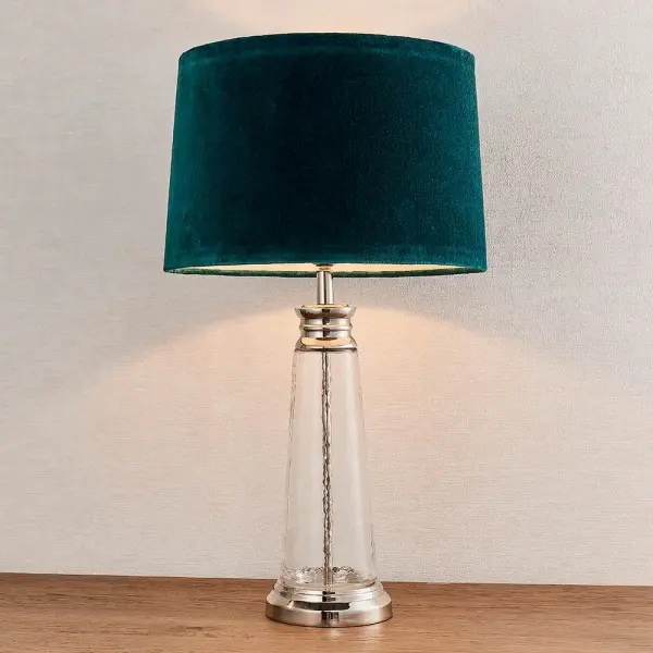 Winslet Hammered Glass Table Lamp C/W Teal Shade
