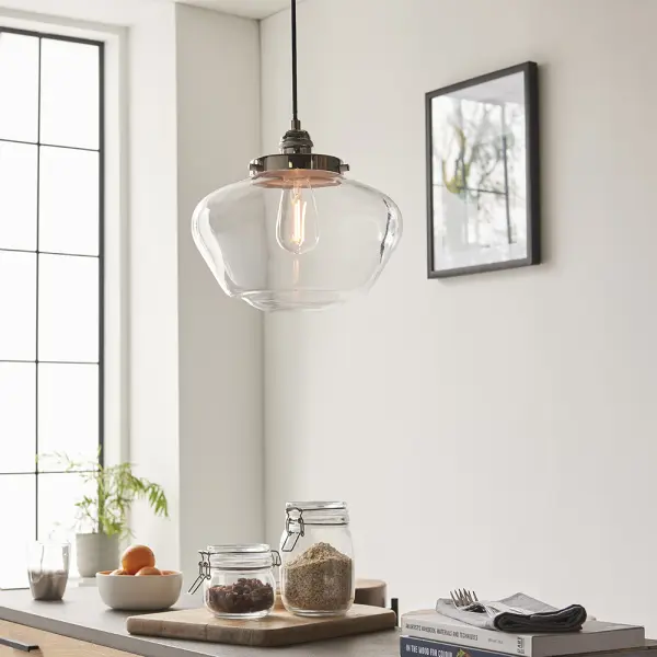 Camberley Polished Nickel & Glass Pendant