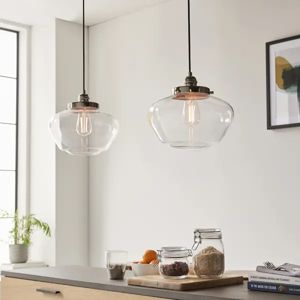 Camberley Polished Nickel & Glass Pendant