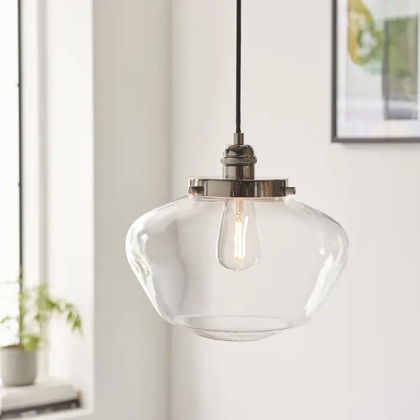 Camberley Polished Nickel & Glass Pendant