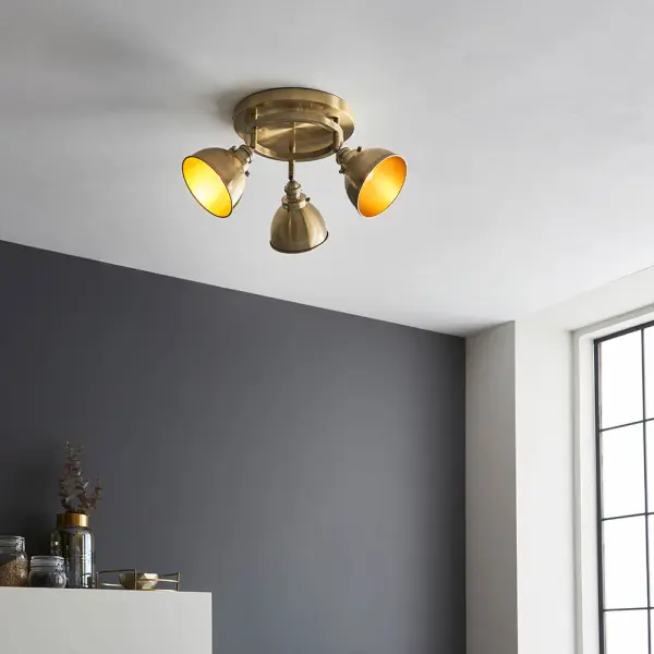 Wyatt 3 Light Round Spotlight in Antique Brass