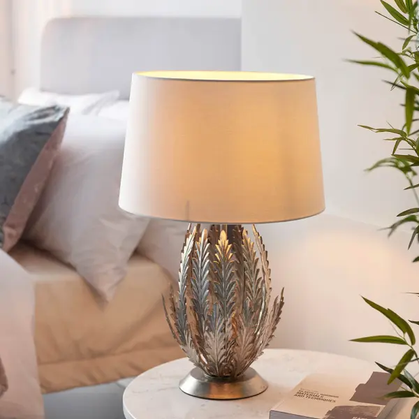Delphine Silver Leaf Table Lamp C/W Shade