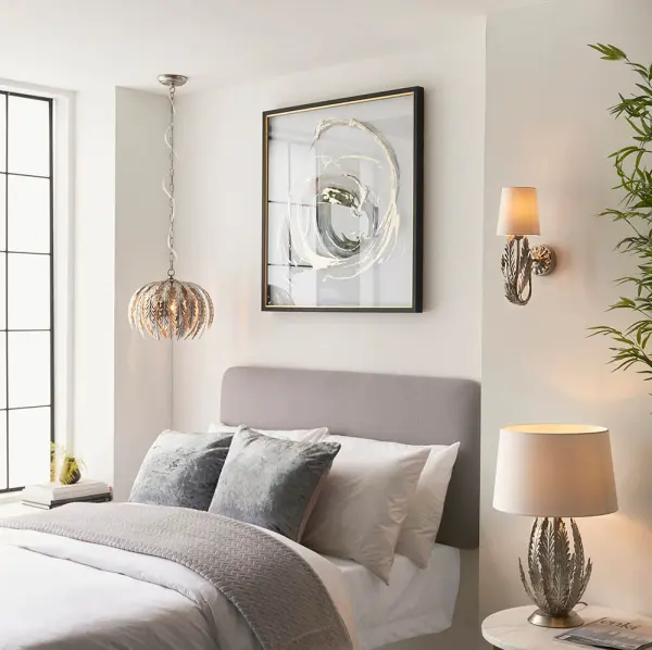 Delphine Silver Leaf Table Lamp C/W Shade