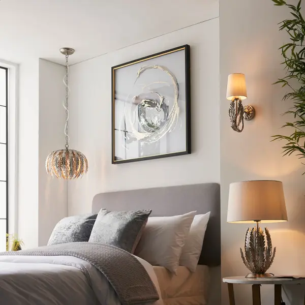 Delphine Silver Leaf Table Lamp C/W Shade