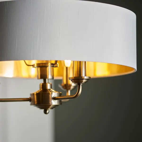 Highclere 3 Light Pendant in Antique Brass C/W White Shade