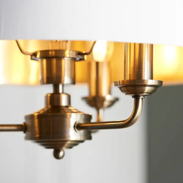 Highclere 3 Light Pendant in Antique Brass C/W White Shade