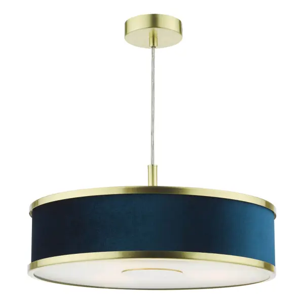 Alvaro 3 Light Brushed Brass Pendant C/W Blue Shade
