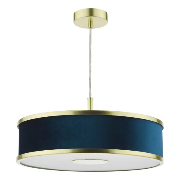 Alvaro 3 Light Brushed Brass Pendant C/W Blue Shade
