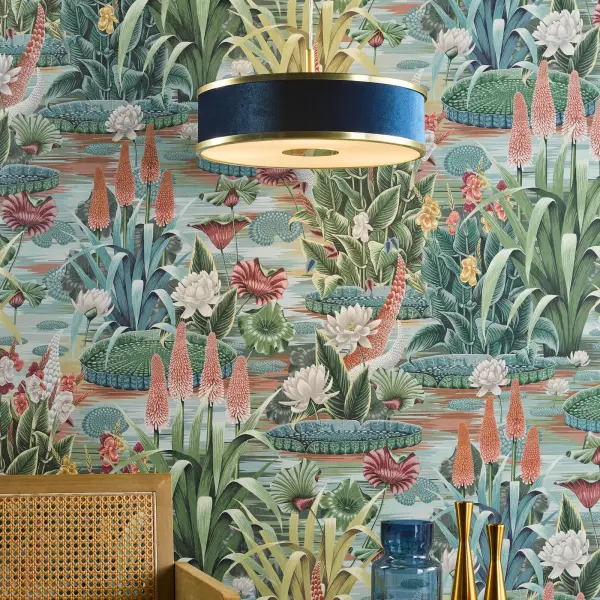 Alvaro 3 Light Brushed Brass Pendant C/W Blue Shade