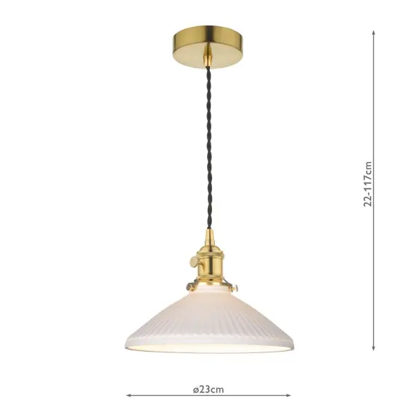 Hadano Natural Brass Pendant with Domed Ceramic Shade