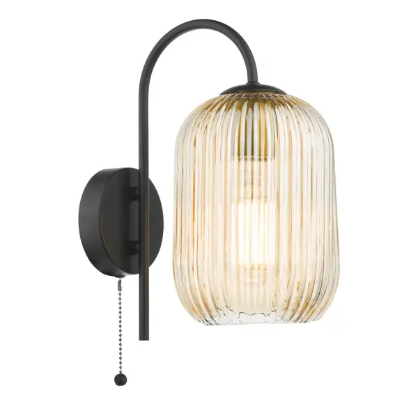 Idra Matt Black Wall Light C/W Champagne Ribbed Shade