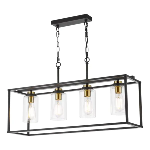 Abel 4 Light Bar in Black with Brass Detail