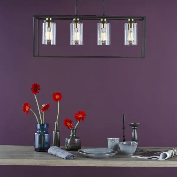 Abel 4 Light Bar in Black with Brass Detail