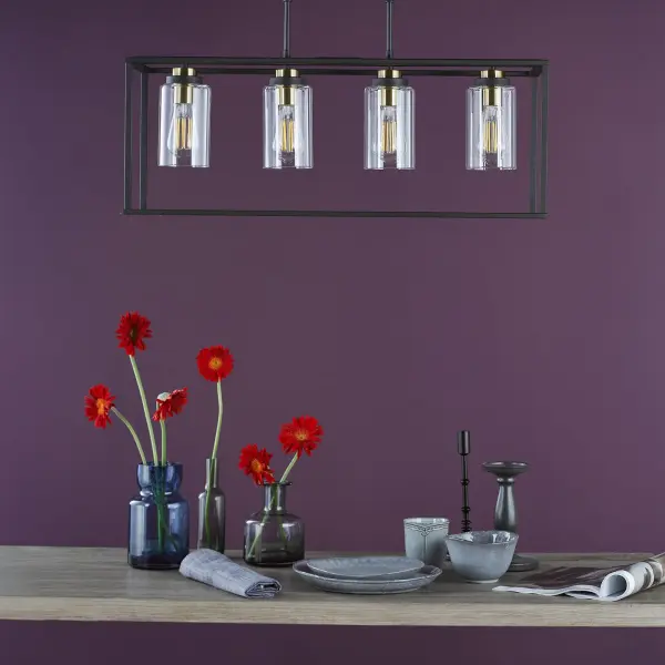 Abel 4 Light Bar in Black with Brass Detail