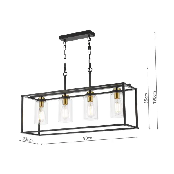 Abel 4 Light Bar in Black with Brass Detail