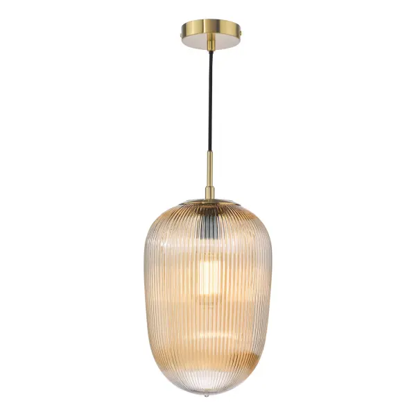 Abrielle Single Pendant in Bronze C/W Amber Ribbed Glass