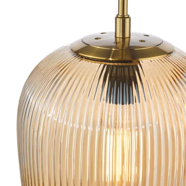 Abrielle Single Pendant in Bronze C/W Amber Ribbed Glass