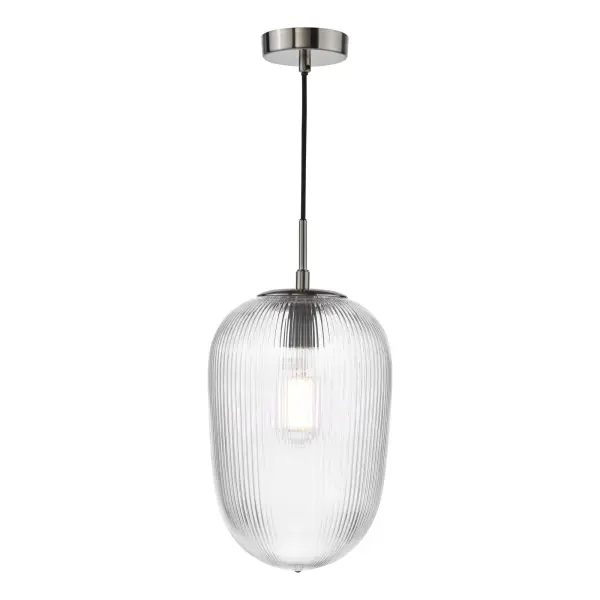 Abrielle Single Pendant in Polished Nickel C/W Clear Ribbed Glass