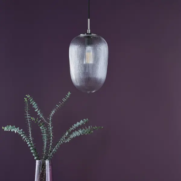 Abrielle Single Pendant in Polished Nickel C/W Clear Ribbed Glass