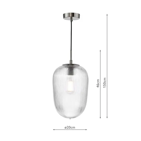 Abrielle Single Pendant in Polished Nickel C/W Clear Ribbed Glass