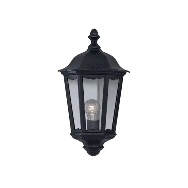 Alex Ip44 Black Half Outdoor Wall Light With Clear Glass