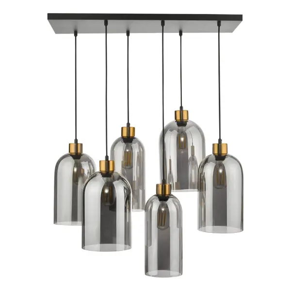 Alma 6 Light Bar Pendant in Matt Black & Smoked Glass
