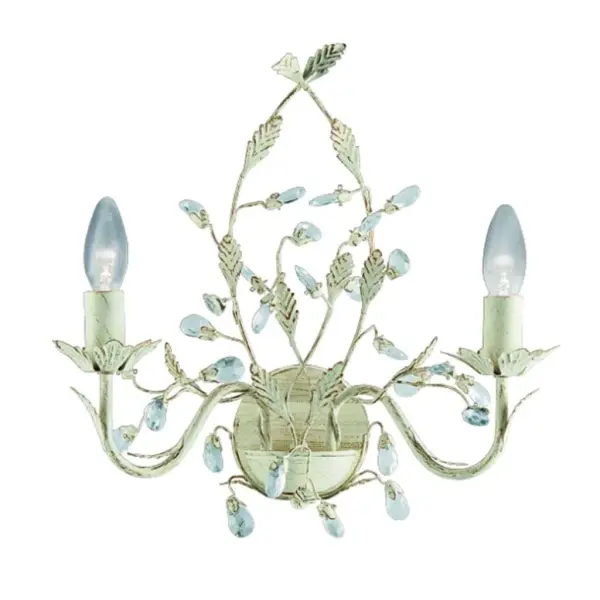 Almandite - 2 Light Wall Bracket, Cream Gold Finish With Leaf Dressing And Clear Crystal Deco