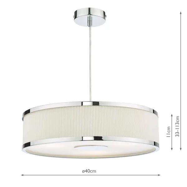 Alvaro 3 Light Pendant in Polished Chrome with Ivory Detail
