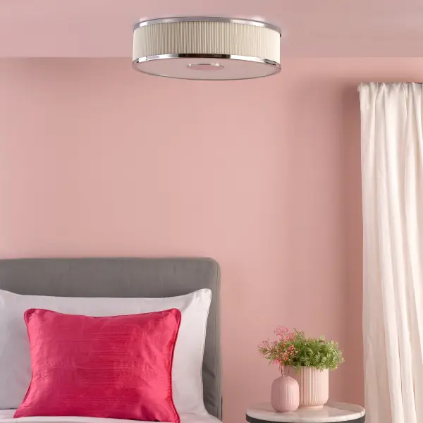 Alvaro Polished Chrome 3 Light Flush Fitting C/W Ivory Shade