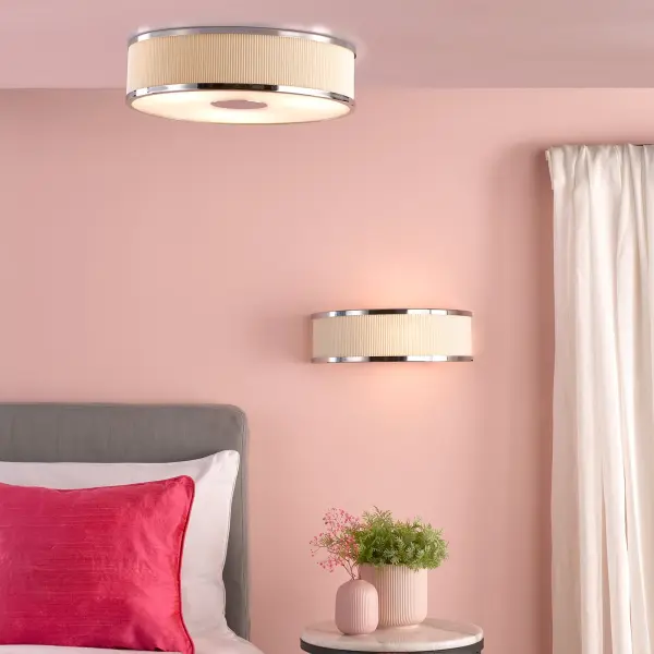 Alvaro Polished Chrome 3 Light Flush Fitting C/W Ivory Shade