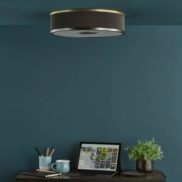 Alvaro Antique Bronze 3 Light Flush Fitting C/W Brown Shade