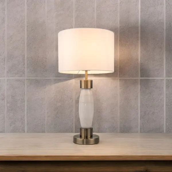 Amelia Antique Brass & Marble Table Lamp C/W Shade