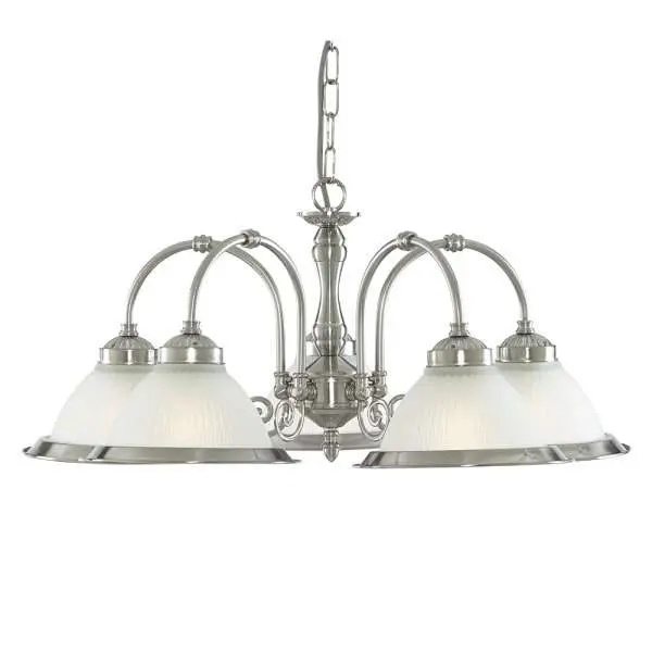 American Diner 5 Light Fitting Satin Silver Opaque Glass