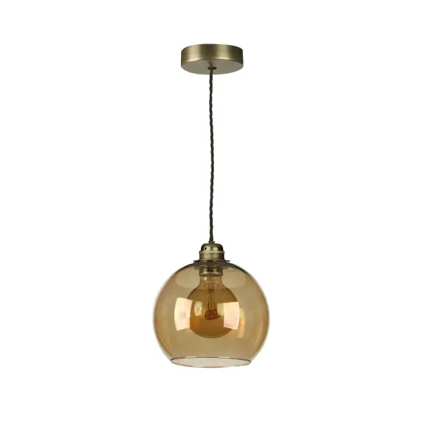 Apollo Single Antique Brass Pendant with Amber Glass Shade