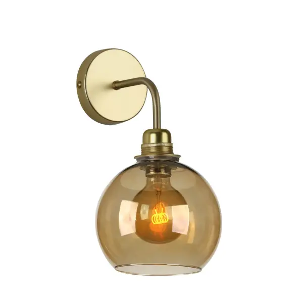 Apollo Butter Brass Wall Light with Amber Glass