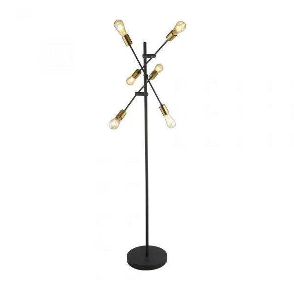Armstrong 6 Light Foor Lamp Black And Satin Brass
