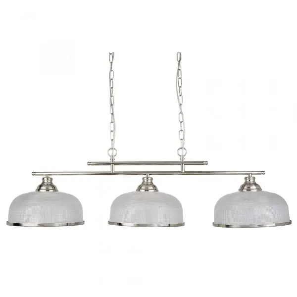 Bistro II 3 Light Ceiling Bar Satin Silver With Halophane Glass