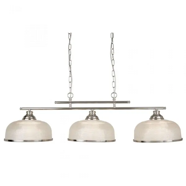 Bistro II 3 Light Ceiling Bar Satin Silver With Halophane Glass