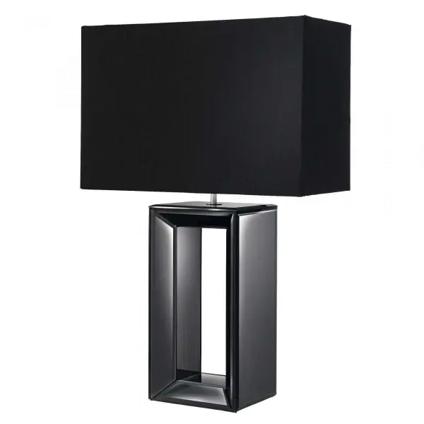 Black Mirror Reflection Table Lamp With Oblong Faux Silk Black Shade