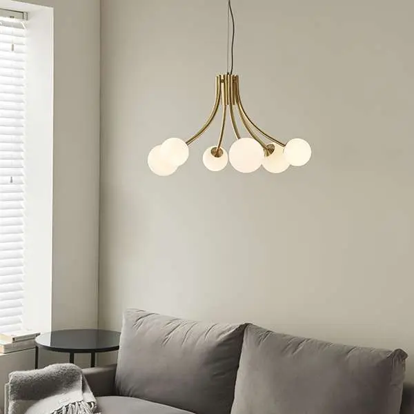 Bloom 6 Light Pendant in Gold with Opal Glass