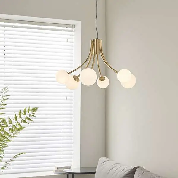 Bloom 6 Light Pendant in Gold with Opal Glass