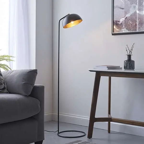 Brair Matt Black Floor Lamp with Antique Brass Detail