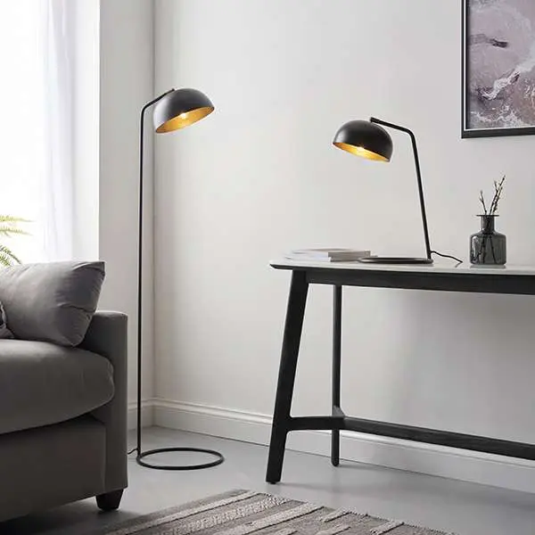 Brair Matt Black Floor Lamp with Antique Brass Detail