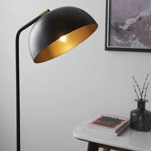Brair Matt Black Floor Lamp with Antique Brass Detail
