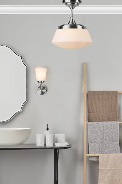 Caden Semi Flush Polished Chrome & Opal Glass IP44