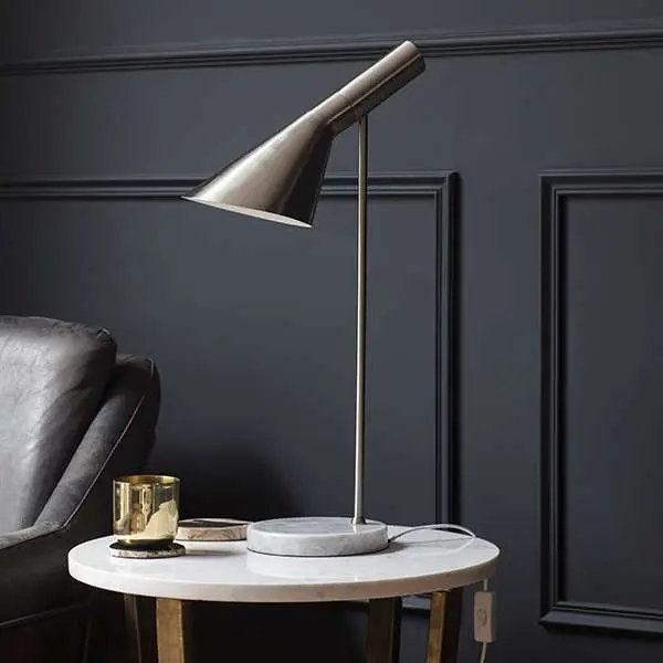 Carlo Brushed Chrome Table Lamp with Marble Base