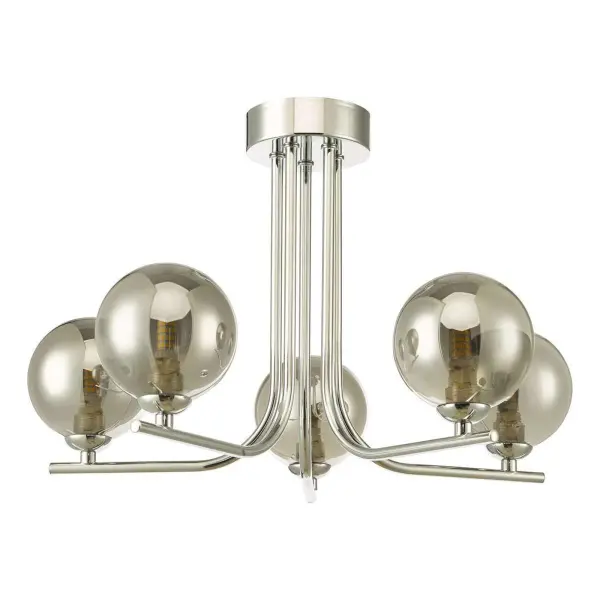 Cradle 5 Light Polished Chrome Semi Flush with Smoked Glass