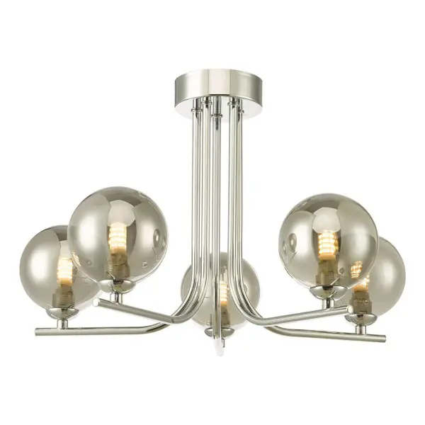 Cradle 5 Light Polished Chrome Semi Flush with Smoked Glass
